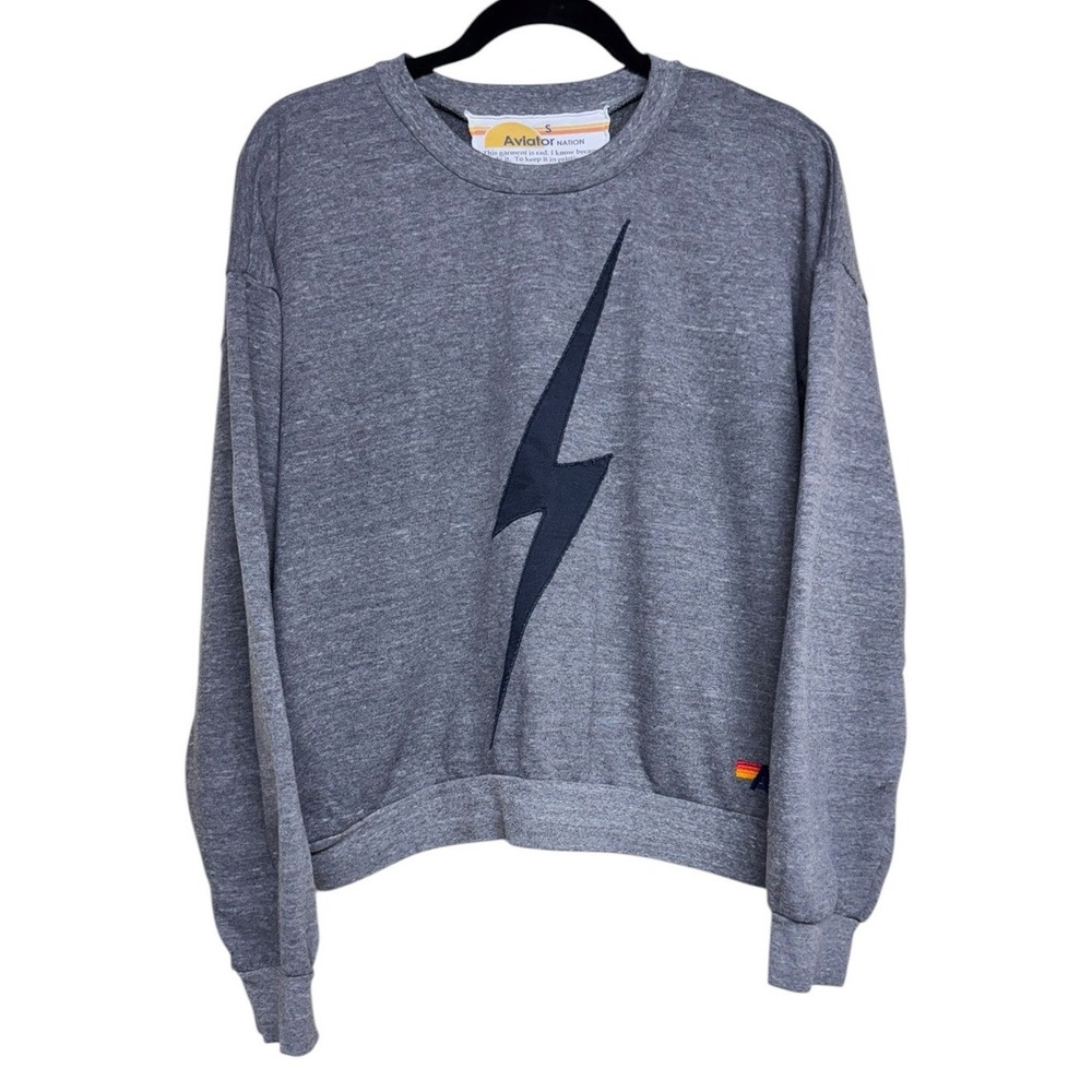 Aviator Nation Bolt Stitch Relaxed Crew Sweatshirt Gray Size‎ Small
